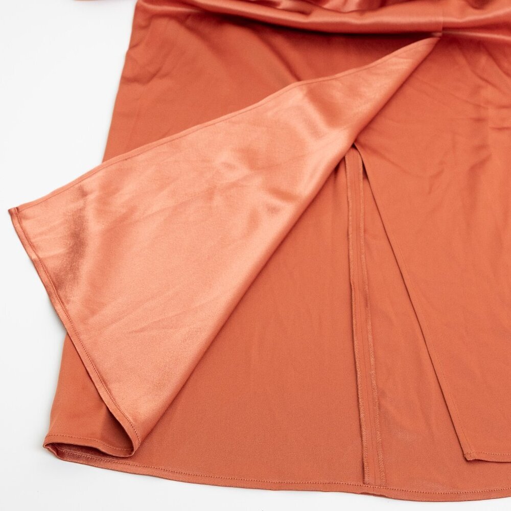 Aritzia Babaton Satin Dress Stanley Kimono Style Faux Wrap Burnt Orange  Copper - Picture 10 of 15